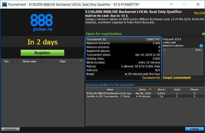 In fiecare miercuri pe 888poker ruleaza sateliti pentru 888LIVE Local Bucuresti (13-19 mai) 101