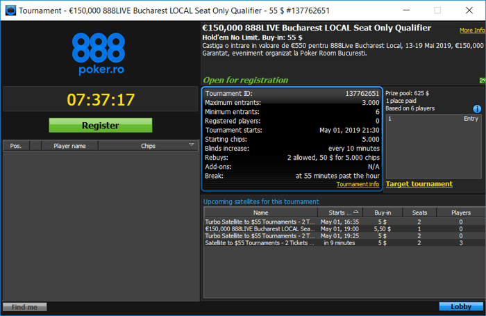Se apropie 888LIVE Local Bucuresti! Azi la 21:30 pe 888poker, satelit pentru 150k€ Gtd... 101