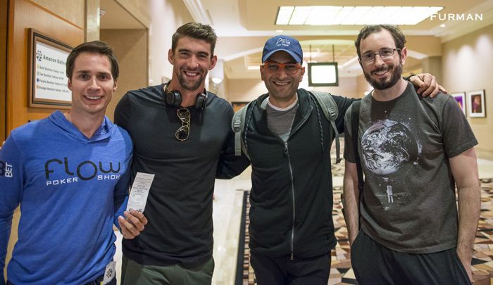 Jeff Gross with Michael Phelps, Antonio Esfandiari, and Brian Rast in the 2017 WSOP $10,000 Tag Team Event