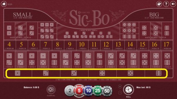 Mga Sic Bo Single Dice Bets