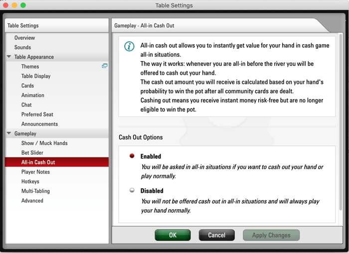 Players will have the option to turn off the All-In Cash Out feature if they wish