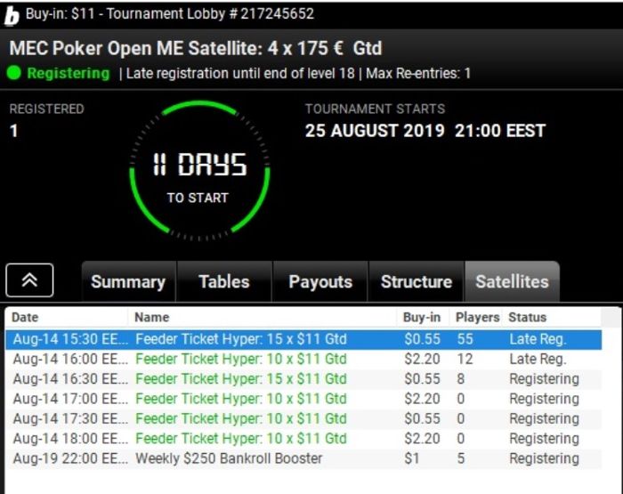 MEC Poker Open сателити
