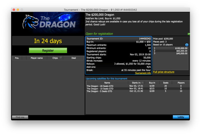 888poker's The Dragon features a $1,050 buy-in and a $200,000 guarantee