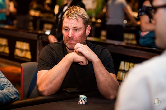 Shane Warne in action at the 2019 Aussie Millions