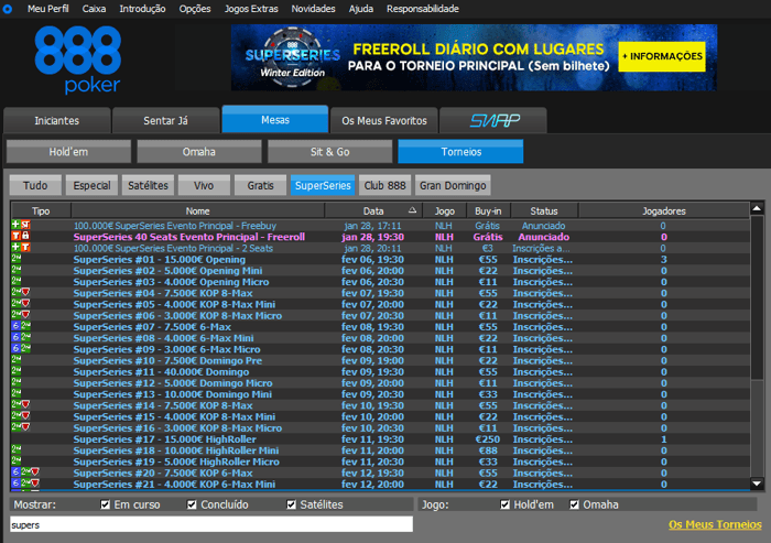 Freeroll SuperSeries Winter Edition 888poker