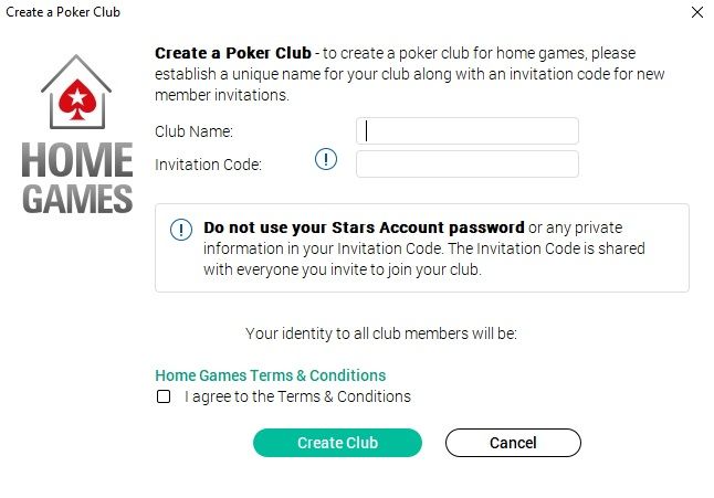 PokerStars Home Games Name Your Club