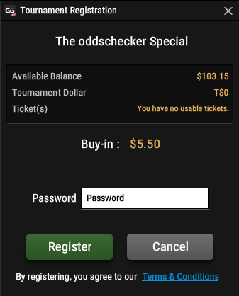 oddschecker Poker Special password