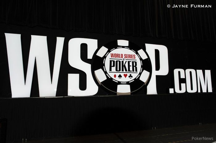 WSOP.com sign lights up the Pavilion Room stage