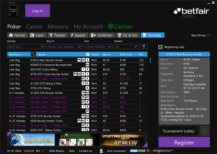 Betfair Poker Lobby