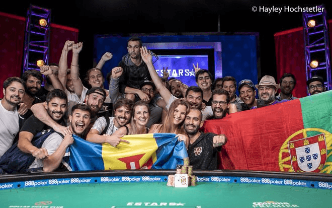 Joao Vieira celebrates winning a WSOP bracelet