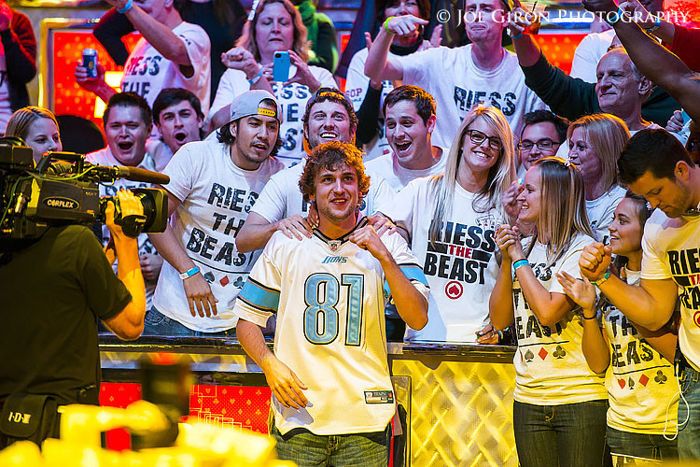 Ryan Riess rocks the Calvin Johnson Lions jersey, wins WSOP and