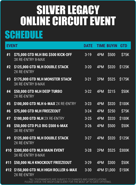 WSOP.com Silver Legacy Schedule