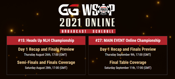 GGPoker.TV WSOP Online Broadcast Schedule