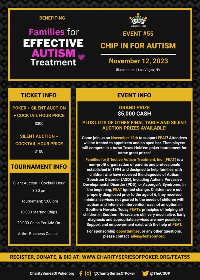 'Chip In For Autism' w/ the Charity Series of Poker (CSOP) this Sunday in Las Vegas 101
