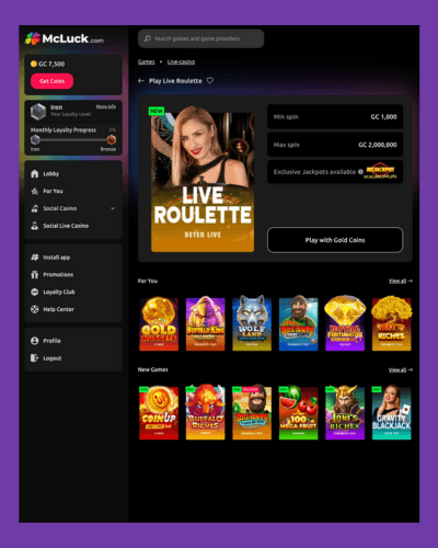 McLuck.com Live Casino on desktop