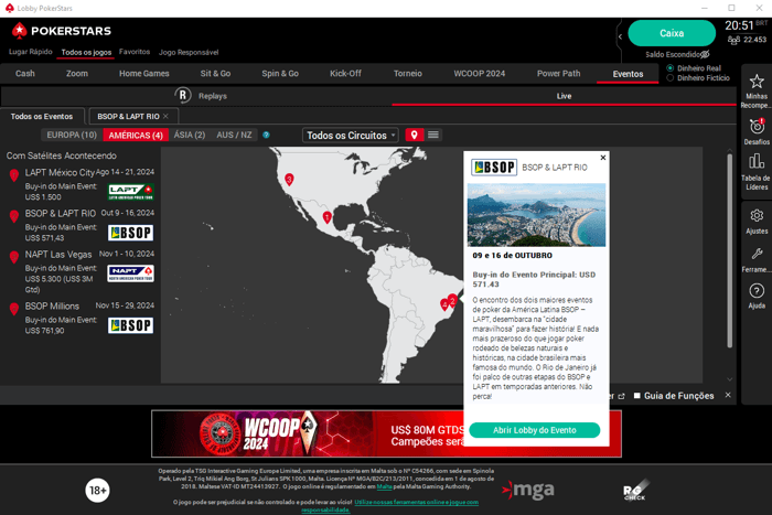 Satélites do BSOP/LAPT Rio no PokerStars