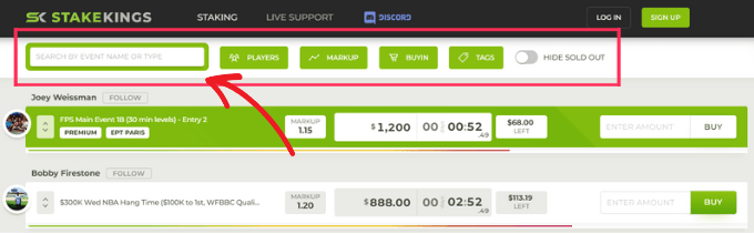 Search players on StakeKings