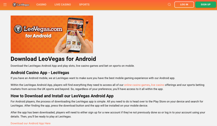 LeoVegas Casino on Android