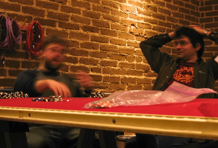 A poker tournament in the Centerfield of Electrical Audio in March 2004.