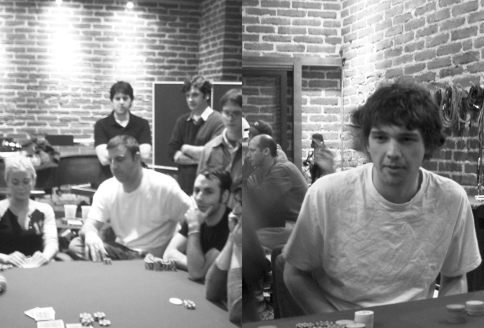 A 2004 poker tournament inside Electrical Audio. Andrew Mason (right), an early participant in the game, would go on to found the billion-dollar company Groupon.