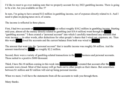 A 2022 email Tom Goldstein sent to a tax advisor