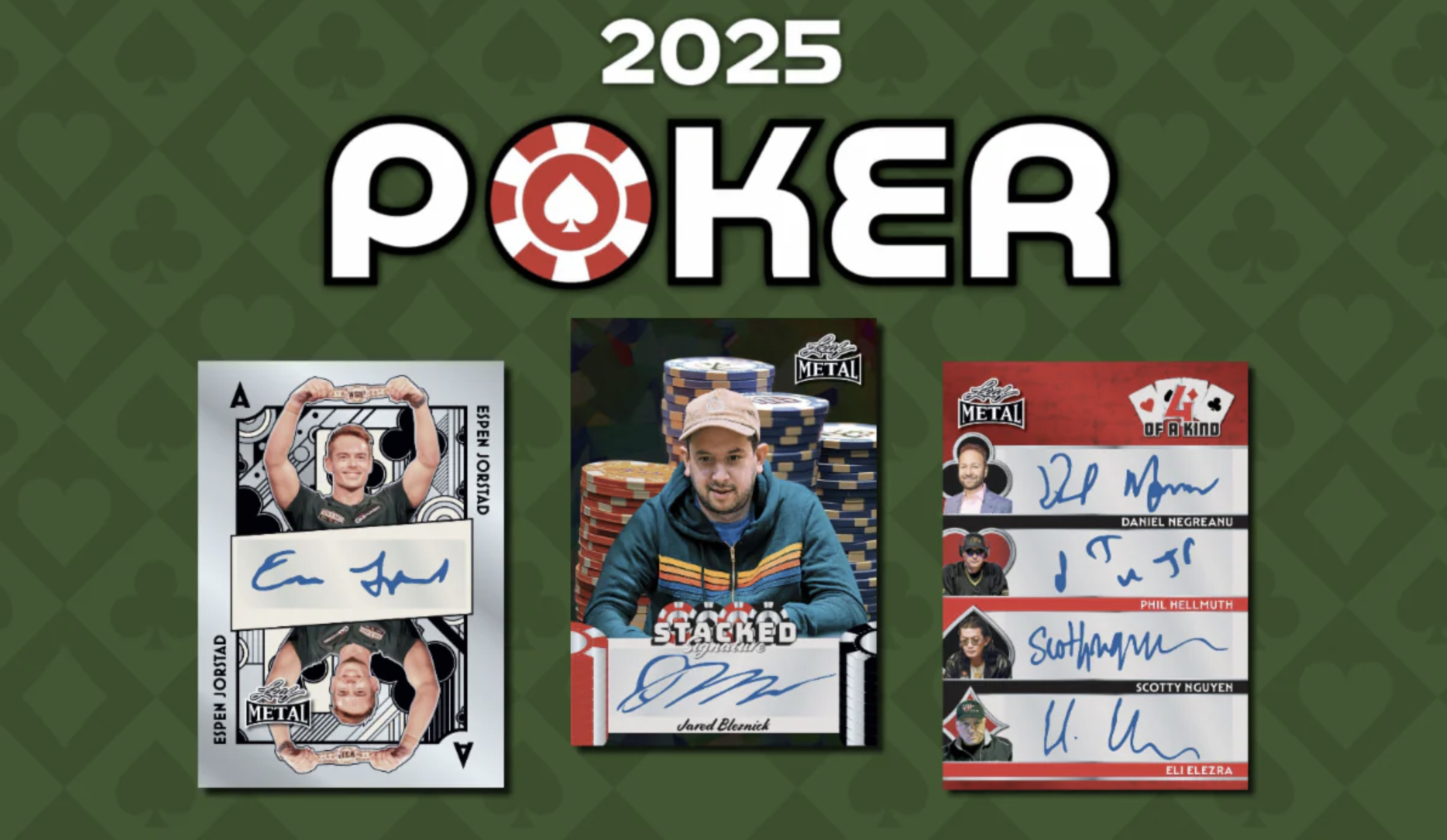 Hellmuth, Negreanu & Bleznick Featured in Upcoming 2025 Leaf Metal Poker Trading Cards