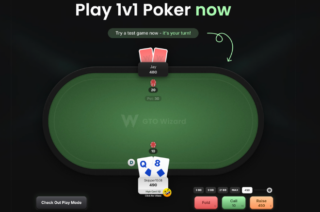 GTO Wizard’s New 1v1 Feature Lets You Play Heads-Up Poker for Free