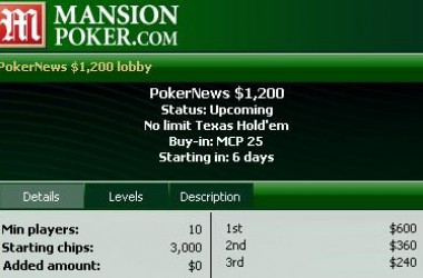 Mansion Poker $1,200 Freeroll Series - Easy to Qualify for Tonight's Event!
