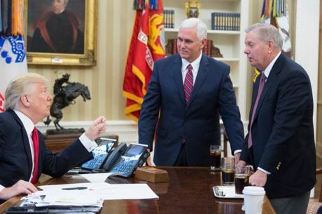 Lindsey Graham, Donald Trump and Mike Pence