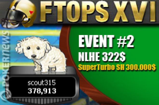 Full Tilt Online Poker Series FTOPS XVI : Vendredi 23 avril, Scout315 a remporté l'Event #2 NLHE à 312$ (300.000$ garantis).
