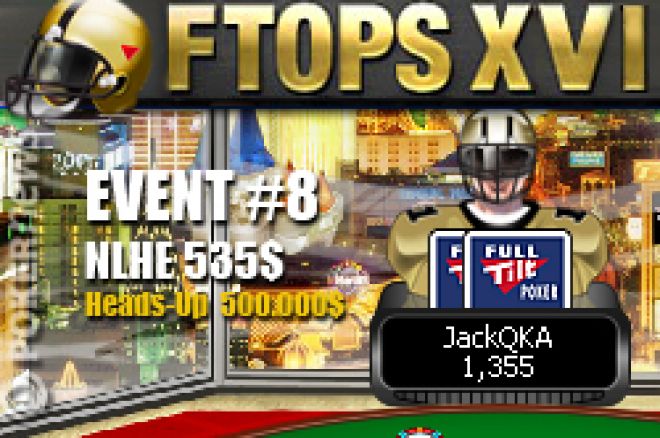 Full Tilt Online Poker Series FTOPS XVI : dimanche 25 avril, JackQKA a remporté le tournoi Event #8 de heads-up NHLE à 535$.