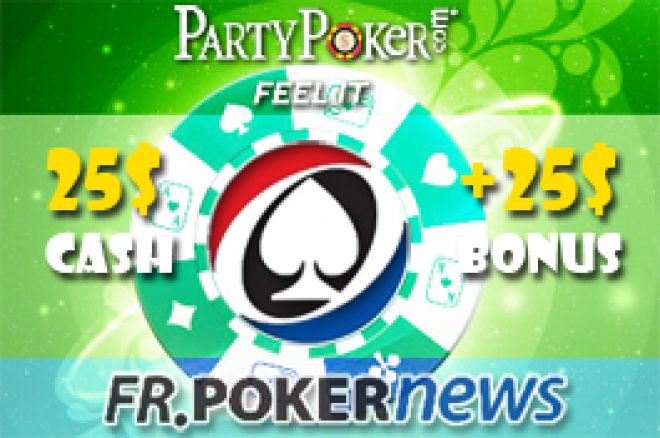 Party Poker : 25$ gratuits + 25$ en bonus pour ous les nouveaux joueurs qui choisissent de télécharger Party Poker via PokerNews