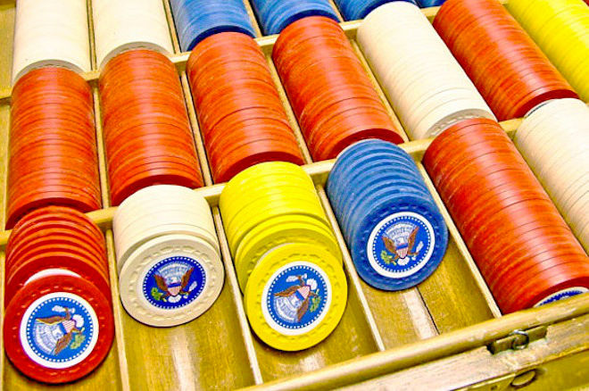 Harry Truman's poker set with chips featuring the presidential seal