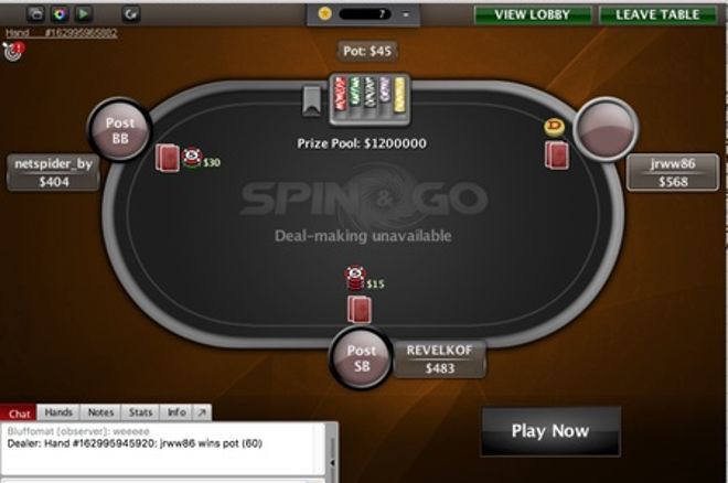 PokerStars $100 Spin & Go tournament