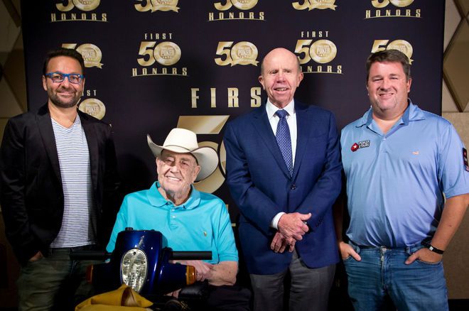 Daniel Negreanu, Doyle Brunson, Phil Hellmuth (not pictured) and Chris Moneymaker received WSOP First Fifty awards.