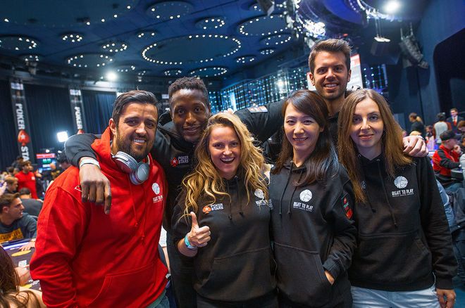 PokerStars ambassadors wearing the Right To Play hoodie