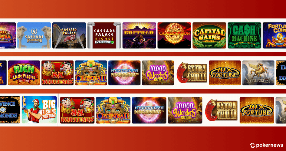 The desktop site teases the amount of casino games and slots available on the Caesars Palace app.
