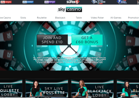 This is the Sky Casino homepage