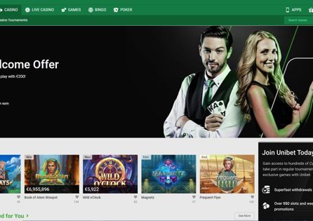 The Unibet Casino homepage displays welcome offers and Unibet Picks