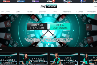 This is the Sky Casino homepage