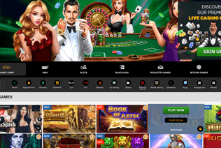 The PlayAmo Casino homepage displays various games from new to top favorites 