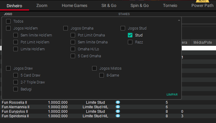 Filtro 7-Card Stud na PokerStars