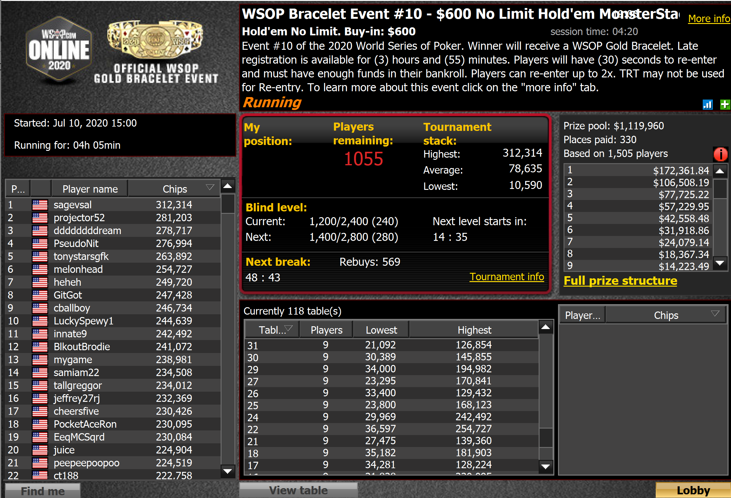 Event 10: $600 No-Limit Hold'em MonsterStack Prize Pool