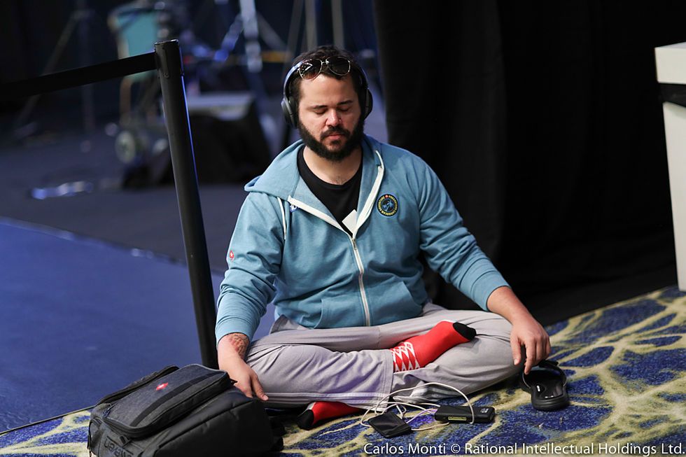 Felipe Pantoja meditating during a break