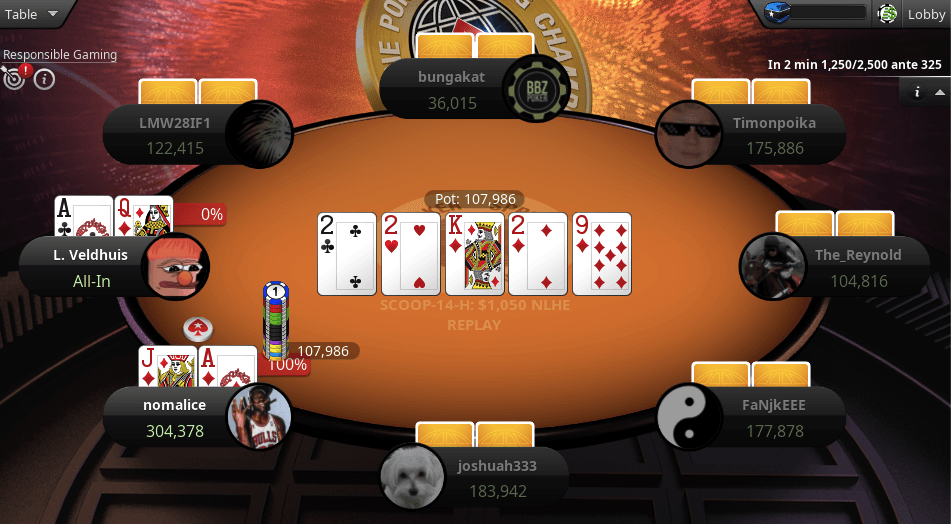 Lex Veldhuis eliminated on a bad beat.