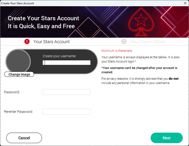 PokerStars Real Money - Sign up Form