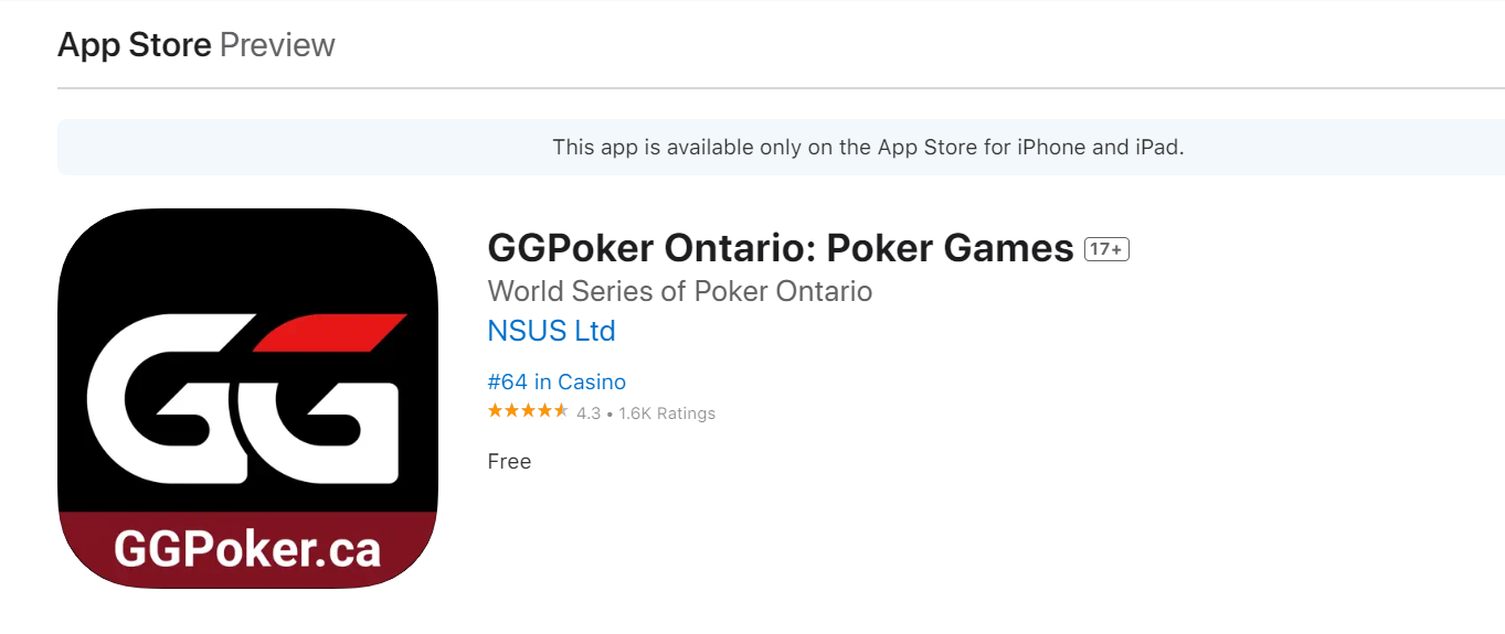 GG Poker Ontario iOS App