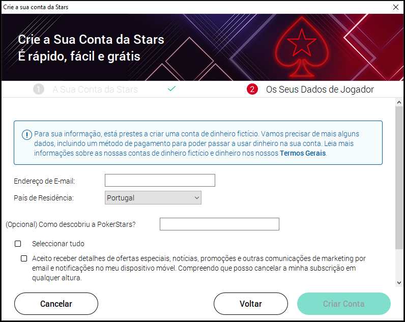 Criar Conta na PokerStars Portugal