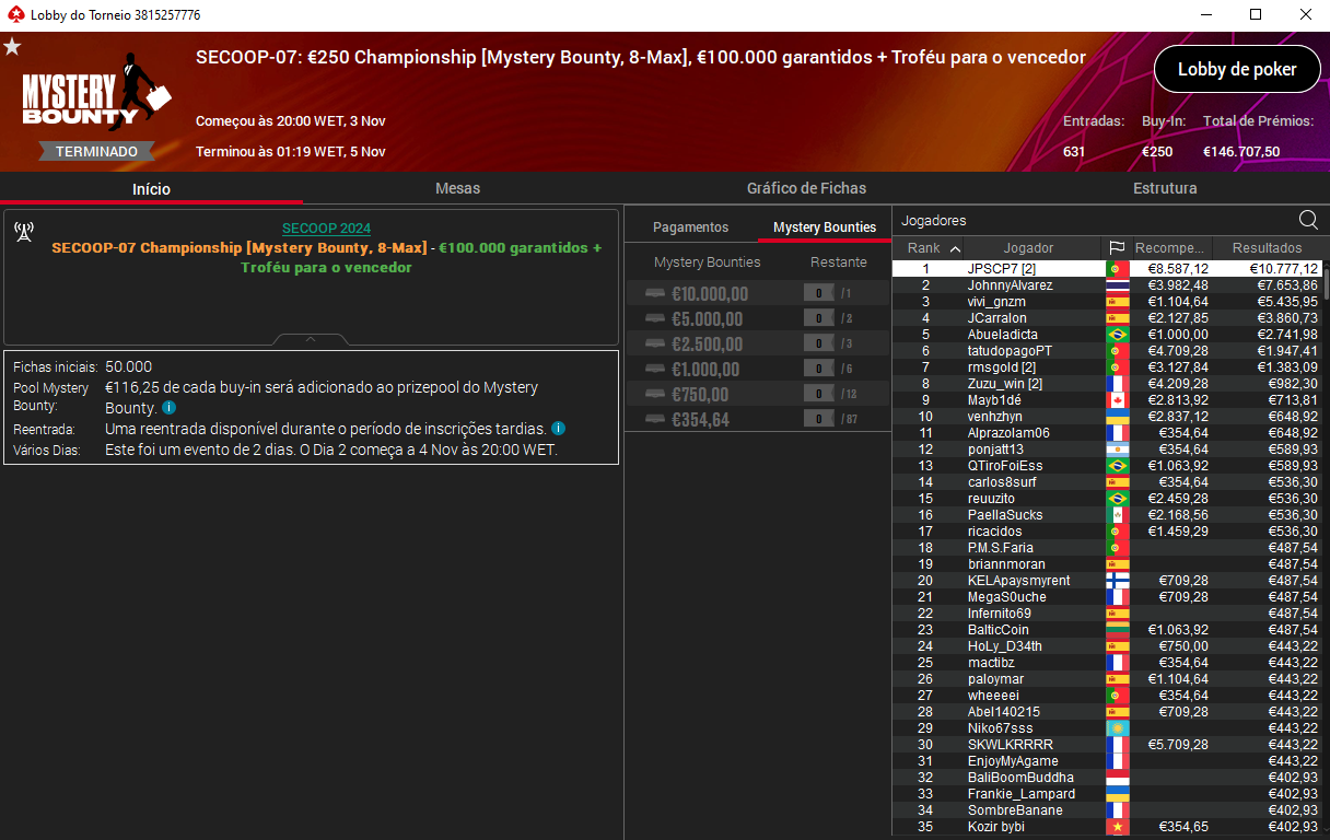 PokerStars Portugal Dinheiro Real - Lobby de Torneio Mystery Bounty