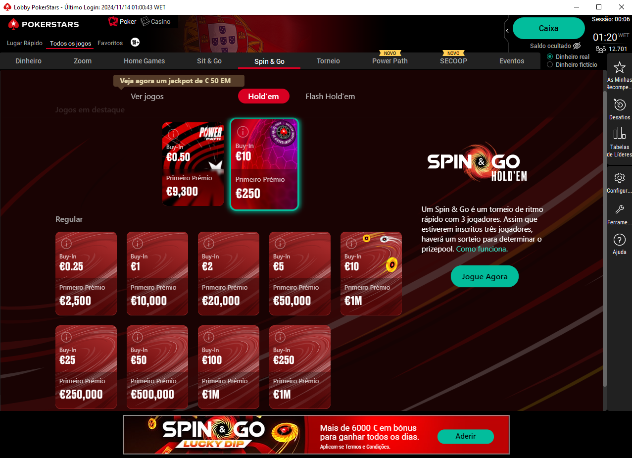 PokerStars Portugal Dinheiro Real - Lobby de Spin & Go